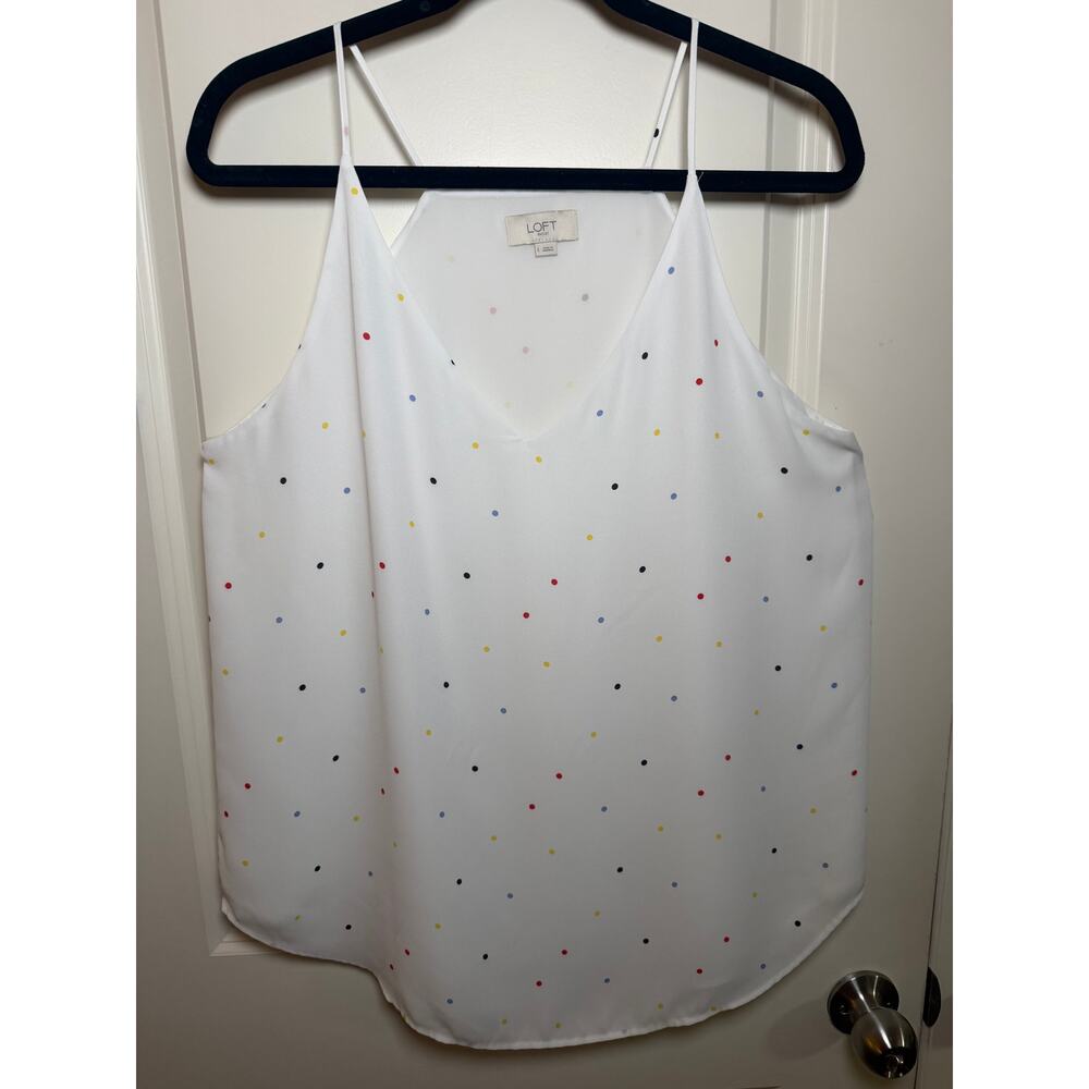 LOFT Multicolor Polka Dot V-Neck Camisole Tank Top Size L Preppy